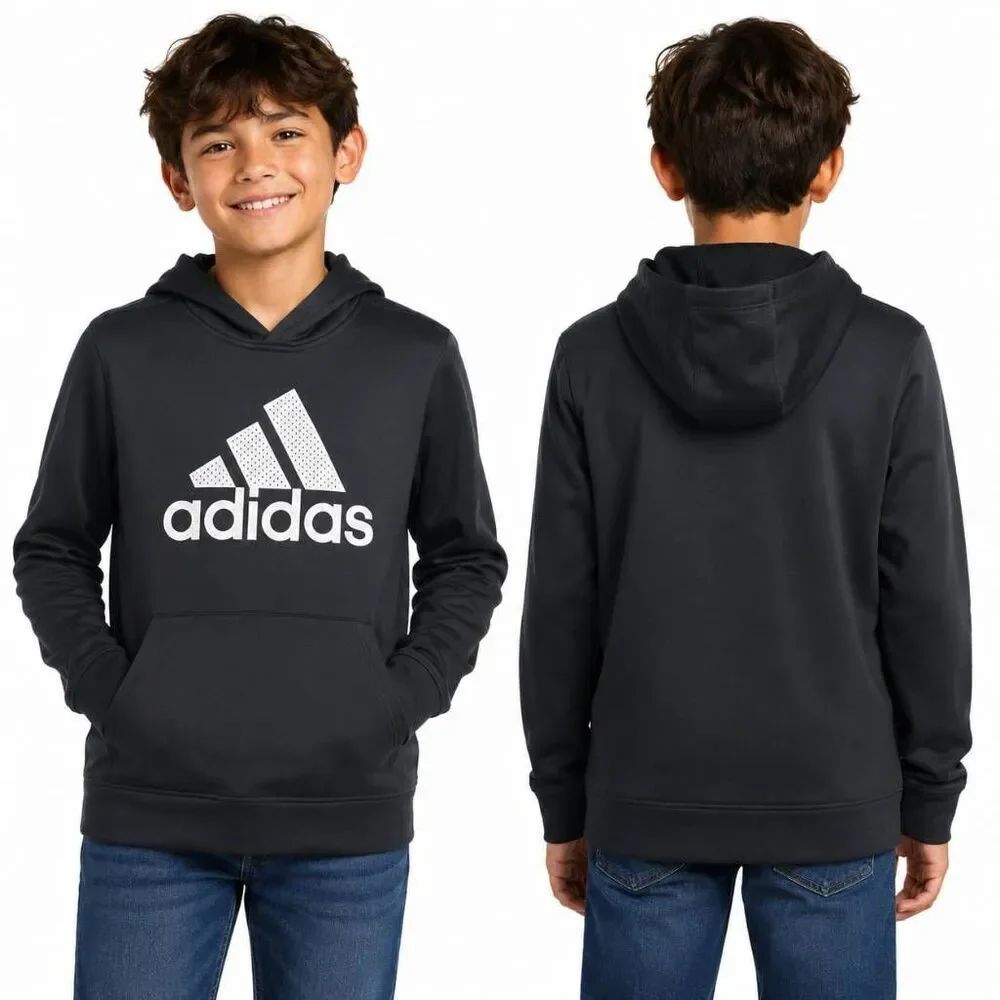 Adidas Boys Black Fleece Hoodie Logo Sweatshirt Size 10/12